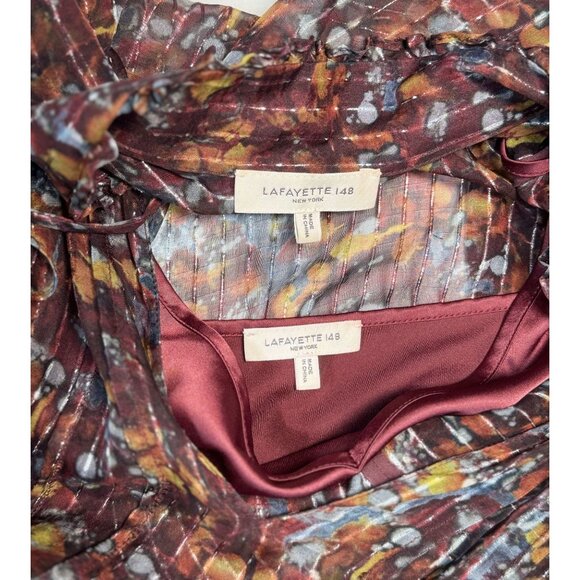 Lafayette 148 New York Sz L Womens Floral Summer Set Sheer Blouse Satin Camisole - Picture 10 of 12